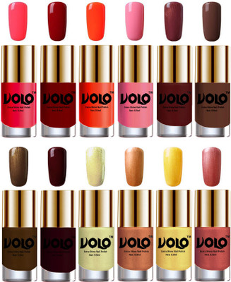 

Volo Luxury Super Shine Nail Polish Set of 12 Vibrant Shades Carrot Red, Red, Coral, Light Pink, Metallic Maroon, Chocolate Brown, Brown Coffee, Maroon, Chrome Olive Green, Bronze Magnetic, Gold Chrome, Hot Lava(Pack of 12)