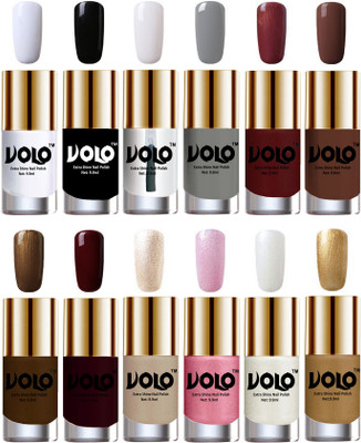 

Volo Luxury Super Shine Nail Polish Set of 12 Vibrant Shades Matte White, Black, Extra Shine Top Coat, Grey, Metallic Maroon, Chocolate Brown, Brown Coffee, Maroon, Chrome Rust, Metallic Pink, Pearly White Chrome, Golden(Pack of 12)