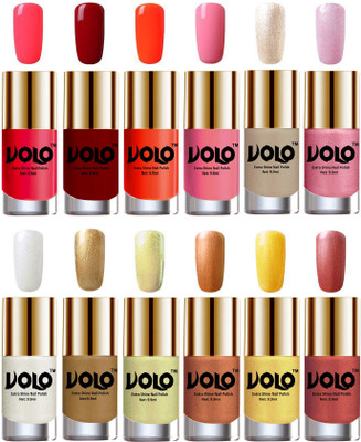 

Volo Luxury Super Shine Nail Polish Set of 12 Vibrant Shades Carrot Red, Red, Coral, Light Pink, Chrome Rust, Metallic Pink, Pearly White Chrome, Golden, Chrome Olive Green, Bronze Magnetic, Gold Chrome, Hot Lava(Pack of 12)