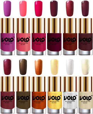 

Volo Luxury Super Shine Nail Polish Set of 12 Vibrant Shades Bright Plum, Pink Mania, Moon Magenta, Wine, Lava Lust, Shimmer Coffee, Metallic Red, Gold, Metallic Coffee, Red Gold, Golden, Metallic Silver, Light Golden(Pack of 12)