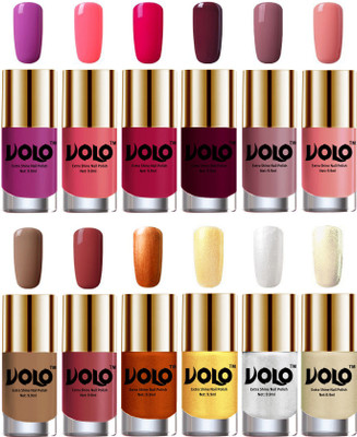 

Volo Luxury Super Shine Nail Polish Set of 12 Vibrant Shades Bright Plum, Pink Mania, Moon Magenta, Wine, Nudes Spring, Candy Cotton, Dark Nude, Tan, Red Gold, Golden, Metallic Silver, Light Golden(Pack of 12)