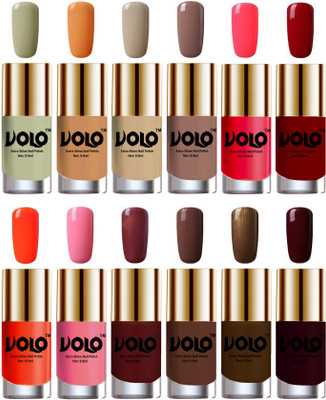 

Volo Luxury Super Shine Nail Polish Set of 12 Vibrant Shades Mischievous Mint, Flirty Nude, Nude, Dark Nude, Carrot Red, Red, Coral, Light Pink, Metallic Maroon, Chocolate Brown, Brown Coffee, Maroon(Pack of 12)