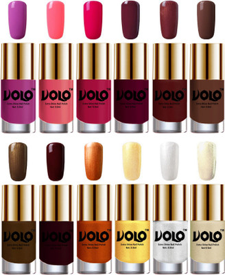 

Volo Luxury Super Shine Nail Polish Set of 12 Vibrant Shades Bright Plum, Pink Mania, Moon Magenta, Wine, Metallic Maroon, Chocolate Brown, Brown Coffee, Maroon, Red Gold, Golden, Metallic Silver, Light Golden(Pack of 12)