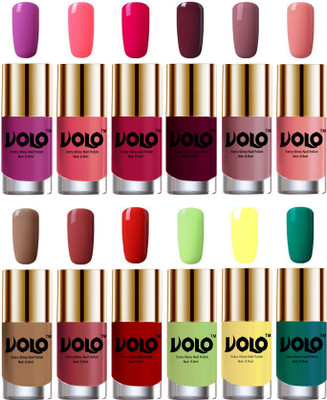 

Volo Luxury Super Shine Nail Polish Set of 12 Vibrant Shades Bright Plum, Pink Mania, Moon Magenta, Wine, Nudes Spring, Candy Cotton, Dark Nude, Tan, Reddish Orange, Parrot Green, Yellow, Radium Green(Pack of 12)