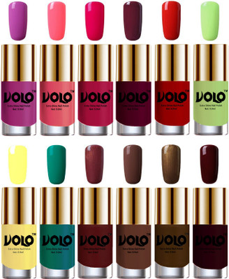 

Volo Luxury Super Shine Nail Polish Set of 12 Vibrant Shades Bright Plum, Pink Mania, Moon Magenta, Wine, Reddish Orange, Parrot Green, Yellow, Radium Green, Metallic Maroon, Chocolate Brown, Brown Coffee, Maroon(Pack of 12)