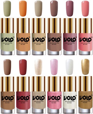 

Volo Luxury Super Shine Nail Polish Set of 12 Vibrant Shades Mischievous Mint, Flirty Nude, Nude, Dark Nude, Nudes Spring, Candy Cotton, Dark Nude, Tan, Chrome Rust, Metallic Pink, Pearly White Chrome, Golden(Pack of 12)