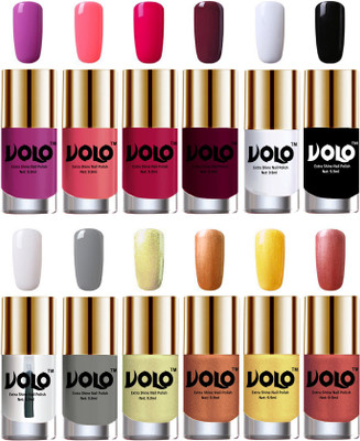 

Volo Luxury Super Shine Nail Polish Set of 12 Vibrant Shades Bright Plum, Pink Mania, Moon Magenta, Wine, Matte White, Black, Extra Shine Top Coat, Grey, Chrome Olive Green, Bronze Magnetic, Gold Chrome, Hot Lava(Pack of 12)