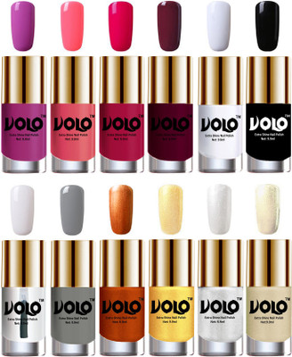 

Volo Luxury Super Shine Nail Polish Set of 12 Vibrant Shades Bright Plum, Pink Mania, Moon Magenta, Wine, Matte White, Black, Extra Shine Top Coat, Grey, Red Gold, Golden, Metallic Silver, Light Golden(Pack of 12)