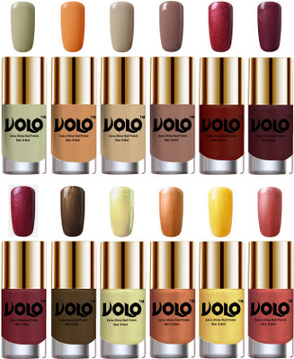 

Volo Luxury Super Shine Nail Polish Set of 12 Vibrant Shades Mischievous Mint, Flirty Nude, Nude, Dark Nude, Lava Lust, Shimmer Coffee, Metallic Red, Gold, Metallic Coffee, Chrome Olive Green, Bronze Magnetic, Gold Chrome, Hot Lava(Pack of 12)