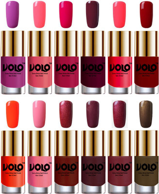 

Volo Luxury Super Shine Nail Polish Set of 12 Vibrant Shades Bright Plum, Pink Mania, Moon Magenta, Wine, Carrot Red, Red, Coral, Light Pink, Lava Lust, Shimmer Coffee, Metallic Red, Gold, Metallic Coffee(Pack of 12)