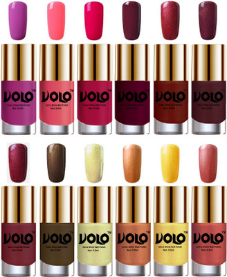 

Volo Luxury Super Shine Nail Polish Set of 12 Vibrant Shades Bright Plum, Pink Mania, Moon Magenta, Wine, Lava Lust, Shimmer Coffee, Metallic Red, Gold, Metallic Coffee, Chrome Olive Green, Bronze Magnetic, Gold Chrome, Hot Lava(Pack of 12)