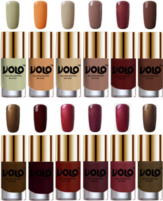 

Volo Luxury Super Shine Nail Polish Set of 12 Vibrant Shades Mischievous Mint, Flirty Nude, Nude, Dark Nude, Metallic Maroon, Chocolate Brown, Brown Coffee, Maroon, Lava Lust, Shimmer Coffee, Metallic Red, Gold, Metallic Coffee(Pack of 12)