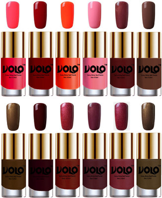 

Volo Luxury Super Shine Nail Polish Set of 12 Vibrant Shades Carrot Red, Red, Coral, Light Pink, Metallic Maroon, Chocolate Brown, Brown Coffee, Maroon, Lava Lust, Shimmer Coffee, Metallic Red, Gold, Metallic Coffee(Pack of 12)