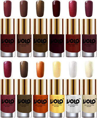 

Volo Luxury Super Shine Nail Polish Set of 12 Vibrant Shades Metallic Maroon, Chocolate Brown, Brown Coffee, Maroon, Lava Lust, Shimmer Coffee, Metallic Red, Gold, Metallic Coffee, Red Gold, Golden, Metallic Silver, Light Golden(Pack of 12)