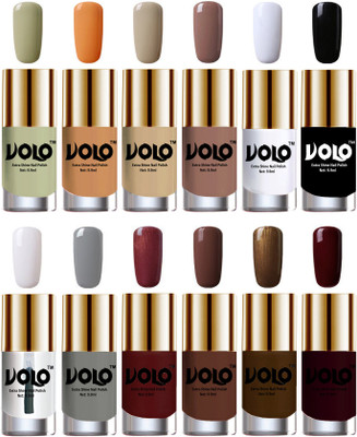 

Volo Luxury Super Shine Nail Polish Set of 12 Vibrant Shades Mischievous Mint, Flirty Nude, Nude, Dark Nude, Matte White, Black, Extra Shine Top Coat, Grey, Metallic Maroon, Chocolate Brown, Brown Coffee, Maroon(Pack of 12)