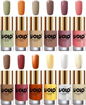 

Volo Luxury Super Shine Nail Polish Set of 12 Vibrant Shades Mischievous Mint, Flirty Nude, Nude, Dark Nude, Nudes Spring, Candy Cotton, Dark Nude, Tan, Red Gold, Golden, Metallic Silver, Light Golden(Pack of 12)