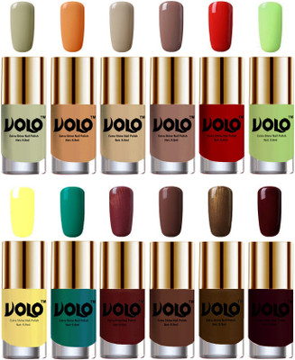

Volo Luxury Super Shine Nail Polish Set of 12 Vibrant Shades Mischievous Mint, Flirty Nude, Nude, Dark Nude, Reddish Orange, Parrot Green, Yellow, Radium Green, Metallic Maroon, Chocolate Brown, Brown Coffee, Maroon(Pack of 12)
