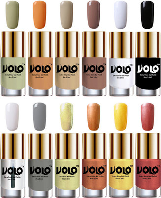 

Volo Luxury Super Shine Nail Polish Set of 12 Vibrant Shades Mischievous Mint, Flirty Nude, Nude, Dark Nude, Matte White, Black, Extra Shine Top Coat, Grey, Chrome Olive Green, Bronze Magnetic, Gold Chrome, Hot Lava(Pack of 12)