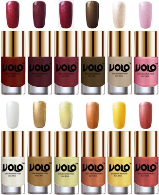 Volo Luxury Super Shine Nail Polish Set of 12 Vibrant Shades Combo-No-06 Pearly White Chrome, Bronze Magnetic, Metallic Pink, Lava Lust, Shimmer Coffee, Chrome Rust, Gold Chrome, Hot Lava, Golden, Chrome Olive Green, Gold, Metallic Coffee, Metallic Red(Pack of 12)