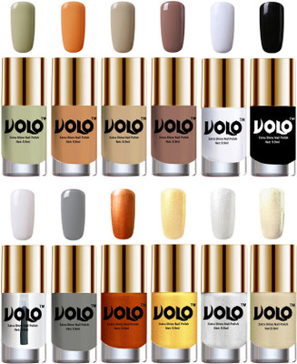 

Volo Luxury Super Shine Nail Polish Set of 12 Vibrant Shades Mischievous Mint, Flirty Nude, Nude, Dark Nude, Matte White, Black, Extra Shine Top Coat, Grey, Red Gold, Golden, Metallic Silver, Light Golden(Pack of 12)