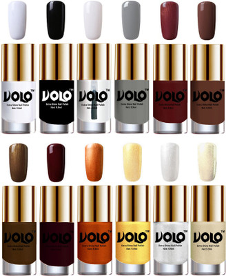 

Volo Luxury Super Shine Nail Polish Set of 12 Vibrant Shades Matte White, Black, Extra Shine Top Coat, Grey, Metallic Maroon, Chocolate Brown, Brown Coffee, Maroon, Red Gold, Golden, Metallic Silver, Light Golden(Pack of 12)