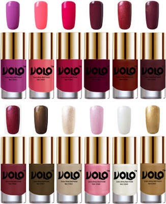 

Volo Luxury Super Shine Nail Polish Set of 12 Vibrant Shades Bright Plum, Pink Mania, Moon Magenta, Wine, Lava Lust, Shimmer Coffee, Metallic Red, Gold, Metallic Coffee, Chrome Rust, Metallic Pink, Pearly White Chrome, Golden(Pack of 12)