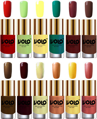 

Volo Luxury Super Shine Nail Polish Set of 12 Vibrant Shades Reddish Orange, Parrot Green, Yellow, Radium Green, Metallic Maroon, Chocolate Brown, Brown Coffee, Maroon, Chrome Olive Green, Bronze Magnetic, Gold Chrome, Hot Lava(Pack of 12)