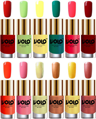 

Volo Luxury Super Shine Nail Polish Set of 12 Vibrant Shades Reddish Orange, Parrot Green, Yellow, Radium Green, Carrot Red, Red, Coral, Light Pink, Chrome Olive Green, Bronze Magnetic, Gold Chrome, Hot Lava(Pack of 12)