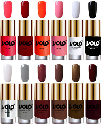 

Volo Luxury Super Shine Nail Polish Set of 12 Vibrant Shades Carrot Red, Red, Coral, Light Pink, Matte White, Black, Extra Shine Top Coat, Grey, Metallic Maroon, Chocolate Brown, Brown Coffee, Maroon(Pack of 12)