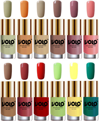 

Volo Luxury Super Shine Nail Polish Set of 12 Vibrant Shades Mischievous Mint, Flirty Nude, Nude, Dark Nude, Nudes Spring, Candy Cotton, Dark Nude, Tan, Reddish Orange, Parrot Green, Yellow, Radium Green(Pack of 12)