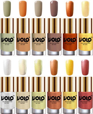

Volo Luxury Super Shine Nail Polish Set of 12 Vibrant Shades Mischievous Mint, Flirty Nude, Nude, Dark Nude, Red Gold, Golden, Metallic Silver, Light Golden, Chrome Olive Green, Bronze Magnetic, Gold Chrome, Hot Lava(Pack of 12)