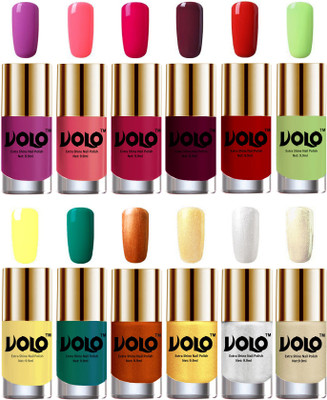 

Volo Luxury Super Shine Nail Polish Set of 12 Vibrant Shades Bright Plum, Pink Mania, Moon Magenta, Wine, Reddish Orange, Parrot Green, Yellow, Radium Green, Red Gold, Golden, Metallic Silver, Light Golden(Pack of 12)