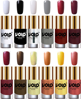 

Volo Luxury Super Shine Nail Polish Set of 12 Vibrant Shades Matte White, Black, Extra Shine Top Coat, Grey, Lava Lust, Shimmer Coffee, Metallic Red, Gold, Metallic Coffee, Chrome Olive Green, Bronze Magnetic, Gold Chrome, Hot Lava(Pack of 12)