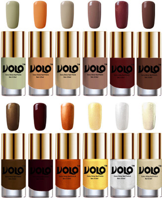 

Volo Luxury Super Shine Nail Polish Set of 12 Vibrant Shades Mischievous Mint, Flirty Nude, Nude, Dark Nude, Metallic Maroon, Chocolate Brown, Brown Coffee, Maroon, Red Gold, Golden, Metallic Silver, Light Golden(Pack of 12)
