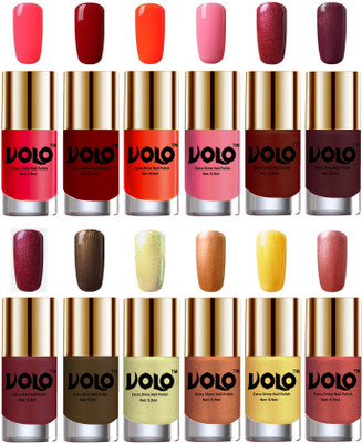 

Volo Luxury Super Shine Nail Polish Set of 12 Vibrant Shades Carrot Red, Red, Coral, Light Pink, Lava Lust, Shimmer Coffee, Metallic Red, Gold, Metallic Coffee, Chrome Olive Green, Bronze Magnetic, Gold Chrome, Hot Lava(Pack of 12)
