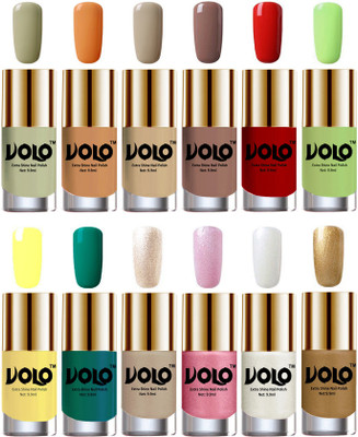 

Volo Luxury Super Shine Nail Polish Set of 12 Vibrant Shades Mischievous Mint, Flirty Nude, Nude, Dark Nude, Reddish Orange, Parrot Green, Yellow, Radium Green, Chrome Rust, Metallic Pink, Pearly White Chrome, Golden(Pack of 12)