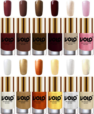 

Volo Luxury Super Shine Nail Polish Set of 12 Vibrant Shades Metallic Maroon, Chocolate Brown, Brown Coffee, Maroon, Chrome Rust, Metallic Pink, Pearly White Chrome, Golden, Red Gold, Golden, Metallic Silver, Light Golden(Pack of 12)