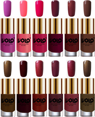 

Volo Luxury Super Shine Nail Polish Set of 12 Vibrant Shades Bright Plum, Pink Mania, Moon Magenta, Wine, Metallic Maroon, Chocolate Brown, Brown Coffee, Maroon, Lava Lust, Shimmer Coffee, Metallic Red, Gold, Metallic Coffee(Pack of 12)