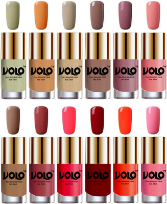 

Volo Luxury Super Shine Nail Polish Set of 12 Vibrant Shades Mischievous Mint, Flirty Nude, Nude, Dark Nude, Nudes Spring, Candy Cotton, Dark Nude, Tan, Carrot Red, Red, Coral, Light Pink(Pack of 12)