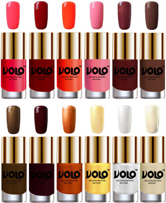 

Volo Luxury Super Shine Nail Polish Set of 12 Vibrant Shades Carrot Red, Red, Coral, Light Pink, Metallic Maroon, Chocolate Brown, Brown Coffee, Maroon, Red Gold, Golden, Metallic Silver, Light Golden(Pack of 12)