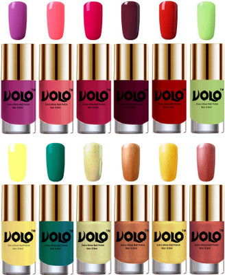 

Volo Luxury Super Shine Nail Polish Set of 12 Vibrant Shades Bright Plum, Pink Mania, Moon Magenta, Wine, Reddish Orange, Parrot Green, Yellow, Radium Green, Chrome Olive Green, Bronze Magnetic, Gold Chrome, Hot Lava(Pack of 12)