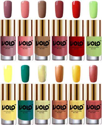 

Volo Luxury Super Shine Nail Polish Set of 12 Vibrant Shades Nudes Spring, Candy Cotton, Dark Nude, Tan, Reddish Orange, Parrot Green, Yellow, Radium Green, Chrome Olive Green, Bronze Magnetic, Gold Chrome, Hot Lava(Pack of 12)