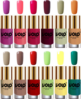 

Volo Luxury Super Shine Nail Polish Set of 12 Vibrant Shades Bright Plum, Pink Mania, Moon Magenta, Wine, Mischievous Mint, Flirty Nude, Nude, Dark Nude, Reddish Orange, Parrot Green, Yellow, Radium Green(Pack of 12)