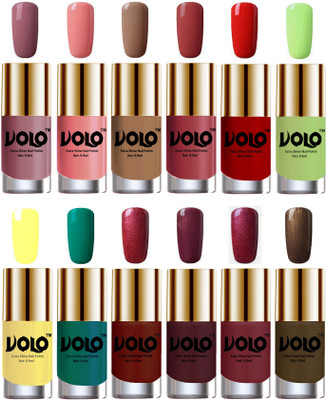 

Volo Luxury Super Shine Nail Polish Set of 12 Vibrant Shades Nudes Spring, Candy Cotton, Dark Nude, Tan, Reddish Orange, Parrot Green, Yellow, Radium Green, Lava Lust, Shimmer Coffee, Metallic Red, Gold, Metallic Coffee(Pack of 12)