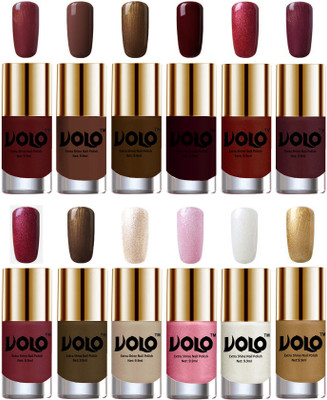 

Volo Luxury Super Shine Nail Polish Set of 12 Vibrant Shades Metallic Maroon, Chocolate Brown, Brown Coffee, Maroon, Lava Lust, Shimmer Coffee, Metallic Red, Gold, Metallic Coffee, Chrome Rust, Metallic Pink, Pearly White Chrome, Golden(Pack of 12)
