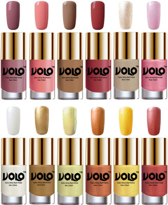 

Volo Luxury Super Shine Nail Polish Set of 12 Vibrant Shades Nudes Spring, Candy Cotton, Dark Nude, Tan, Chrome Rust, Metallic Pink, Pearly White Chrome, Golden, Chrome Olive Green, Bronze Magnetic, Gold Chrome, Hot Lava(Pack of 12)