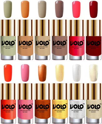

Volo Luxury Super Shine Nail Polish Set of 12 Vibrant Shades Mischievous Mint, Flirty Nude, Nude, Dark Nude, Carrot Red, Red, Coral, Light Pink, Red Gold, Golden, Metallic Silver, Light Golden(Pack of 12)