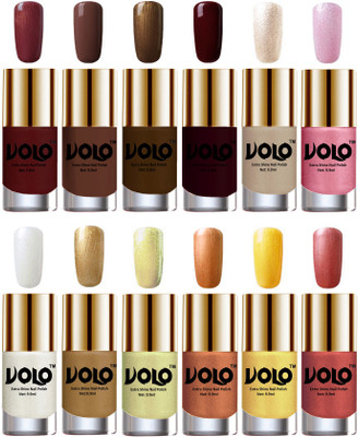 

Volo Luxury Super Shine Nail Polish Set of 12 Vibrant Shades Metallic Maroon, Chocolate Brown, Brown Coffee, Maroon, Chrome Rust, Metallic Pink, Pearly White Chrome, Golden, Chrome Olive Green, Bronze Magnetic, Gold Chrome, Hot Lava(Pack of 12)