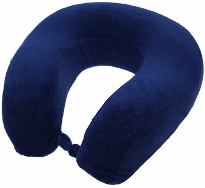 JERN U Shaped Slow Rebound Memory Foam Pillow with Button (Blue) Neck Pillow(Blue)