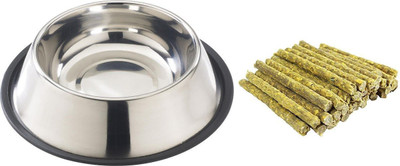 

Foodie Puppies Dog Treat Combo - Plain Stainless Steel Bowl (Medium) + Chicken Chew Sticks (1Kg) Chicken Dog Chew(1 kg, Pack of 2)